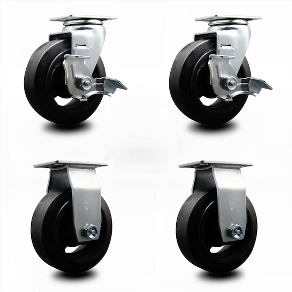 Service Caster 5 Inch Rubber on Cast Iron Caster Set with Ball Bearings 2 Brakes 2 Rigid SCC-20S520-RSB-TLB-2-R-2 - main